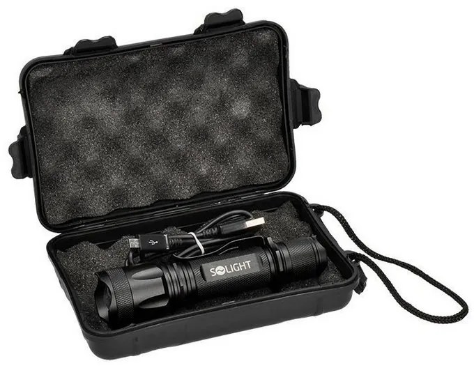 SOLIGHT Nabíjací LED svietidlo 600Lm, XM-L2 T6, USB nabíjanie, 1x batéria Li-ion 3,7V/2200mAh
