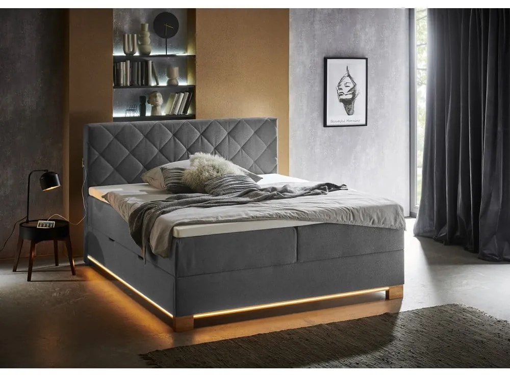 Sivá boxspring posteľ s úložným priestorom 160x200 cm Messina – Meise Möbel