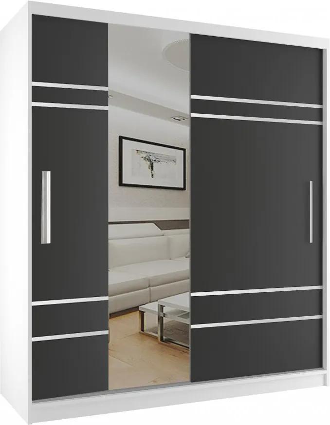 Bielo-čierna skriňa so zrkadlom Kenne 158 cm