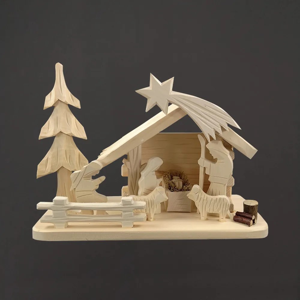 AMADEA Betlehem z masívneho dreva, ručne vyrezávaný, 40 cm, český výrobok