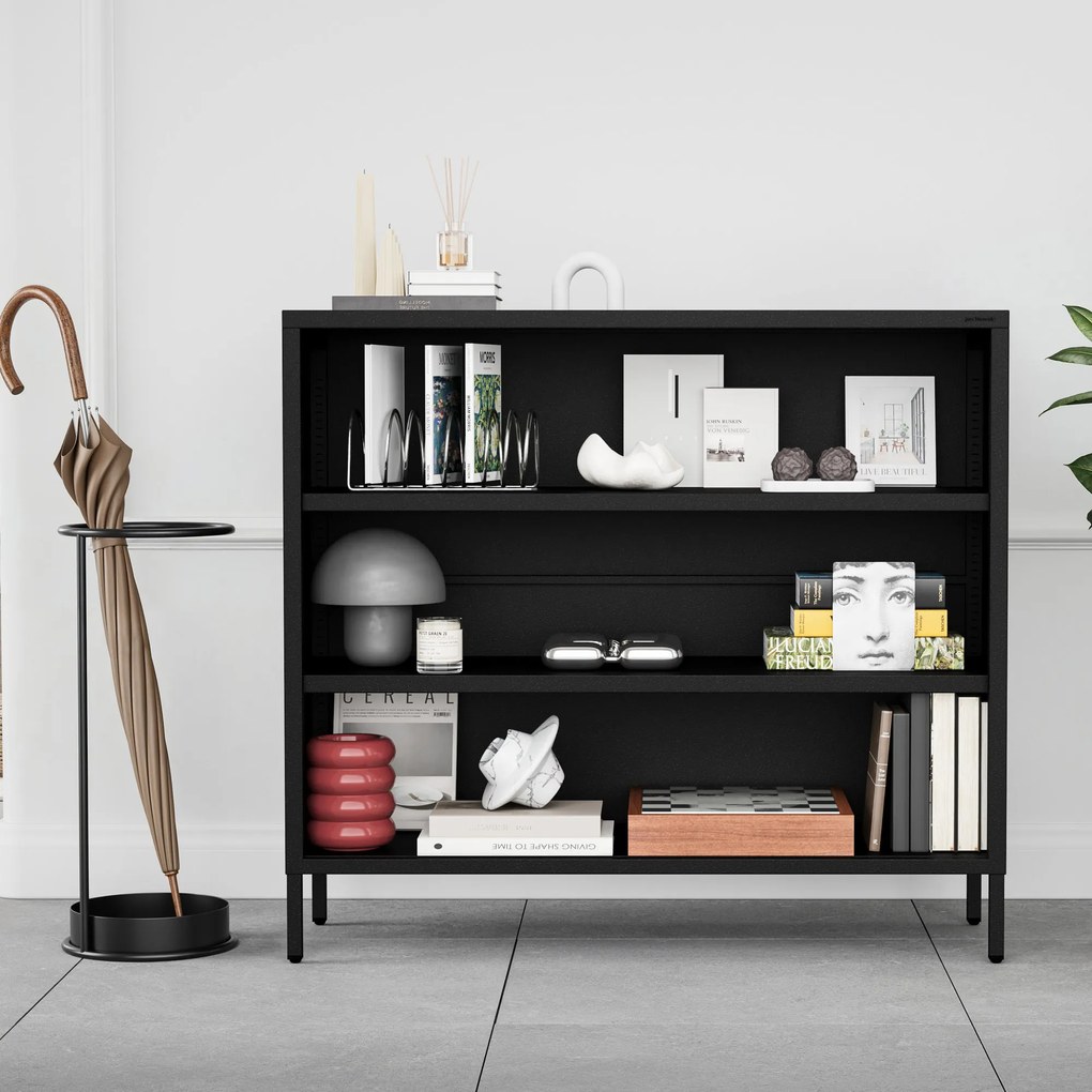 Čierny kovový regál s policami LUCA Modern 1000 x 900 x 350 mm