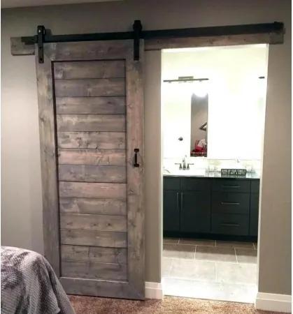 Stodolová posuvné dvere s vodorovnými doskami a rámom 60cm, 203cm, hladký, surové drevo bez farby a laku
