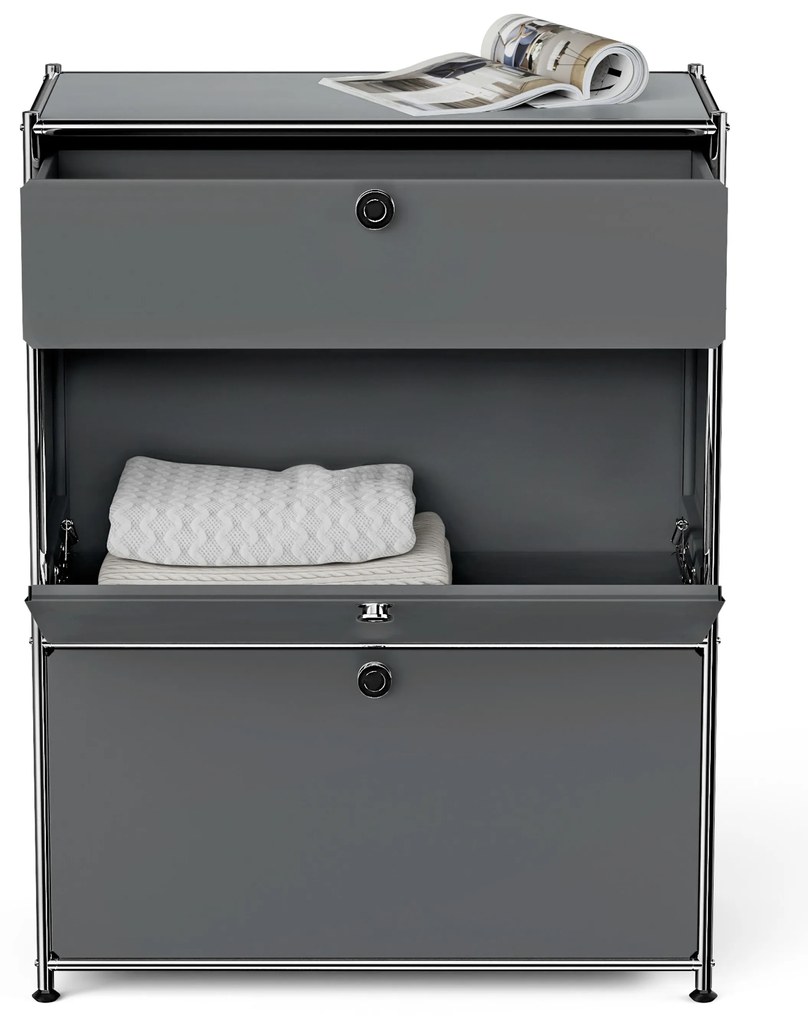 Komoda Kovová komoda »CN3« so zásuvkou a výklopnými priečinkami, sivá