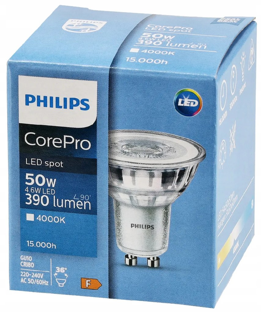 LED žiarovka Philips GU10 - 4,6 W - 390 Lm 36 ° - neutrálna biela - CorePro Premium
