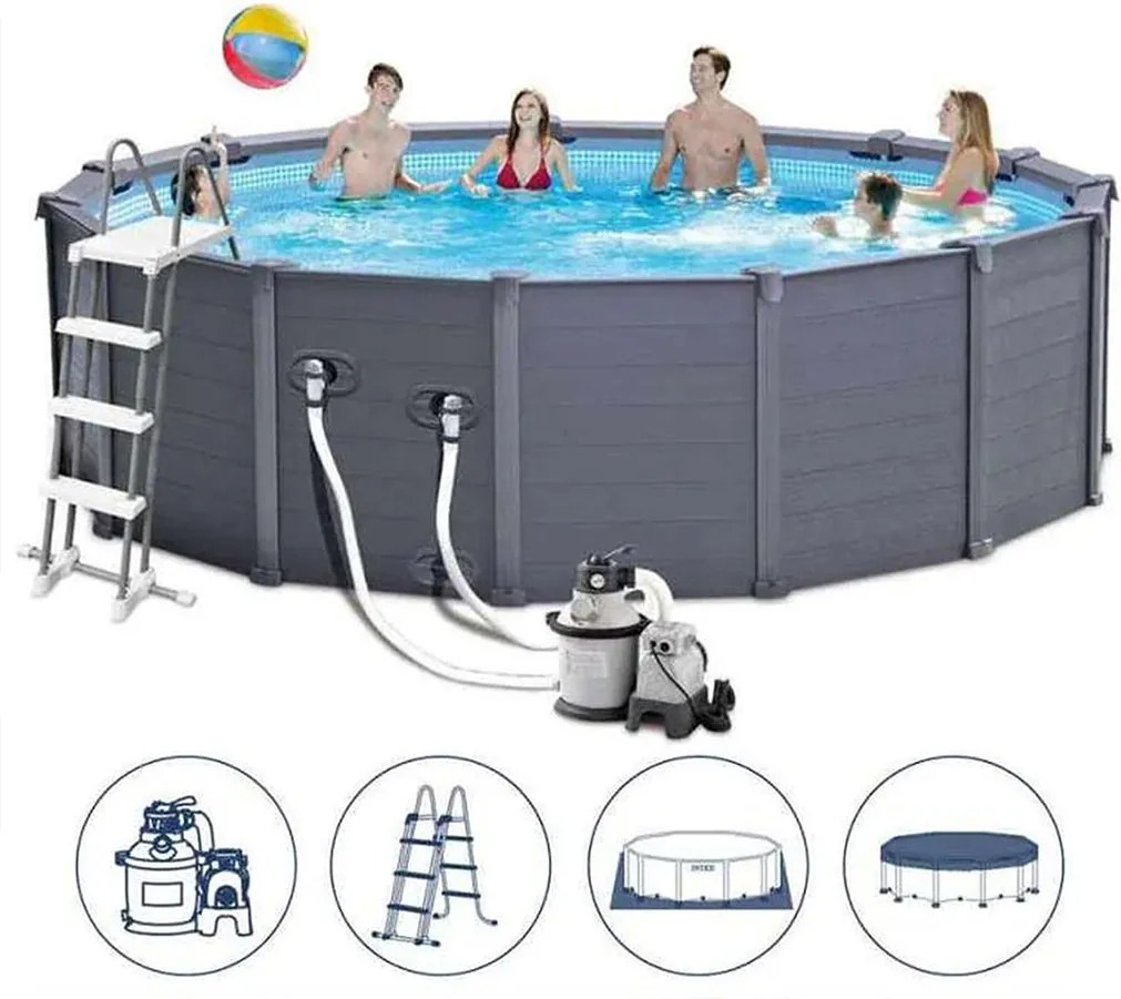 INTEX Graphite Gray Panel Pools Set Bazén 478 x124 cm s pieskovou filtráciou 26384NP