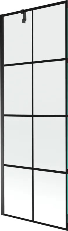 Mexen Next, vaňová zástena 1-krídlová 70 x 150 cm, fixné krídlo, 6 mm číre sklo s čiernym vzorom, čierny profil, 895-070-000-00-77-70