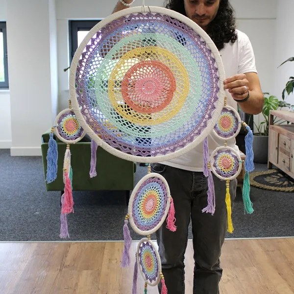 Veľký lapač snov pastelový 55cm boho
