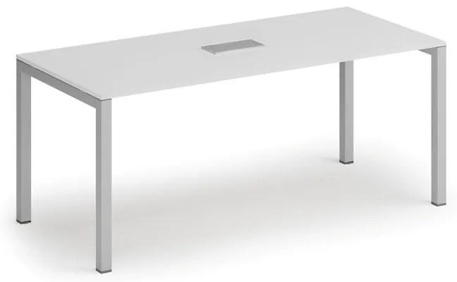 Rokovací stôl PRIMO SQUARE, 180x80 cm, biela + stolná zásuvka TYP II, strieborná