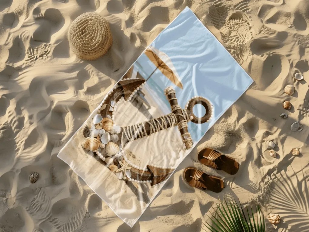 Rýchloschnúca plážová osuška ANTIC ANCHOR farebná 70 x 140 cm, 100% mikrovlákno