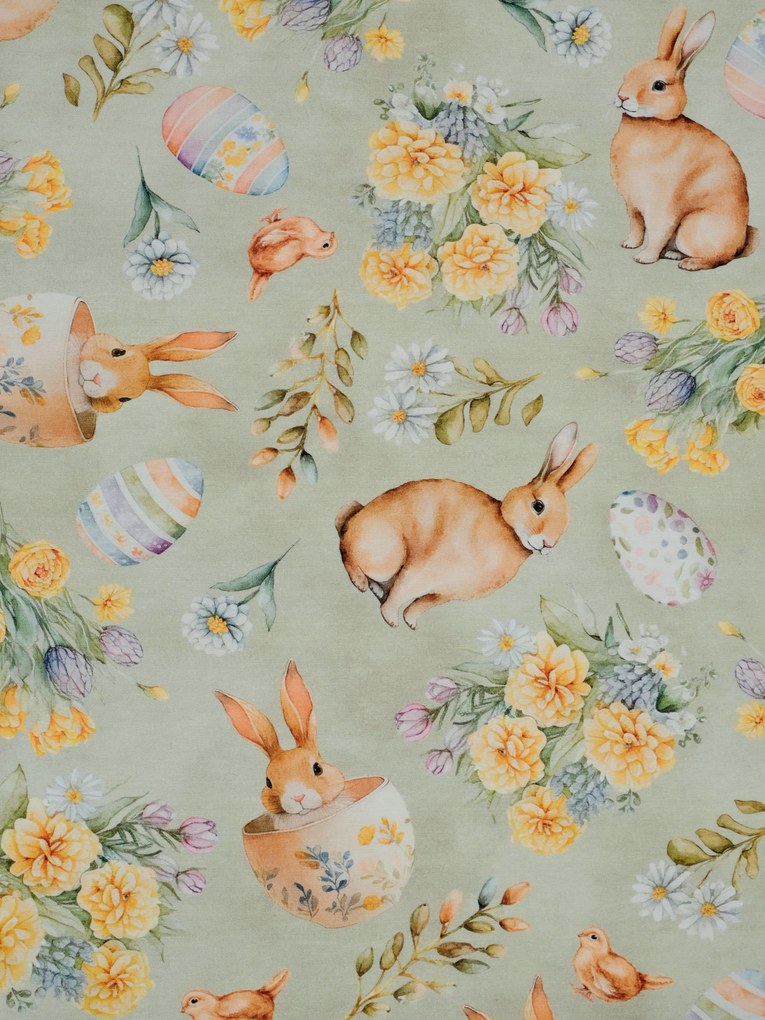 Veľkonočný hranatý obrus 120 x 120 cm - Zajačikovia zelený