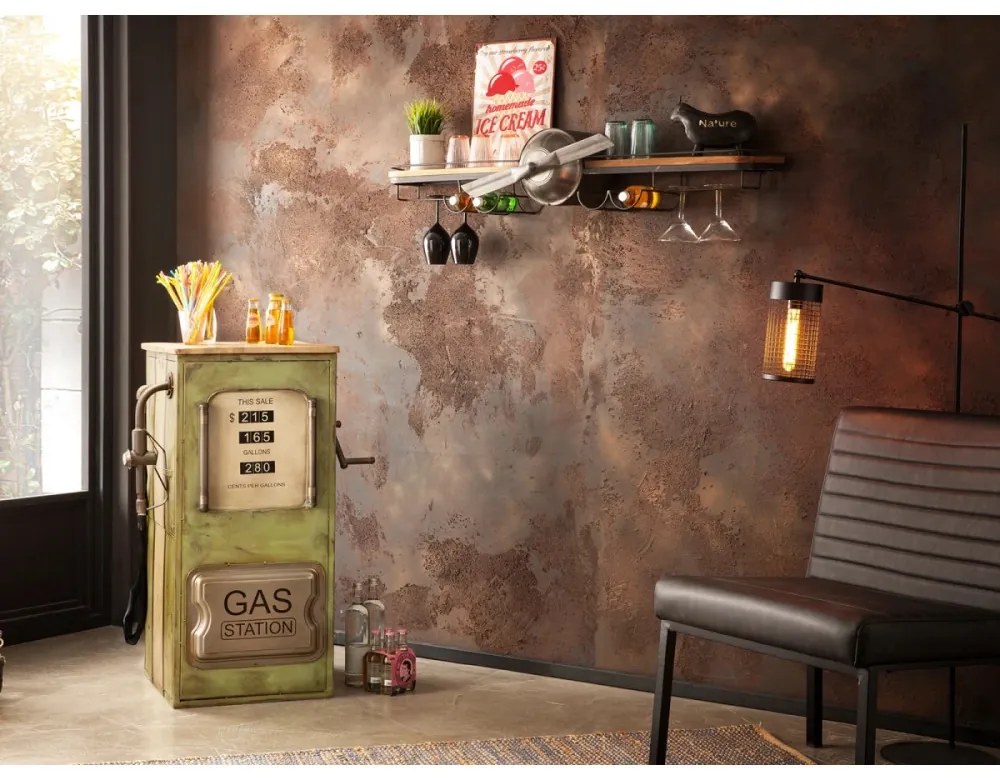furniture-nabytek.cz - Masívny barový regál Gas Station z mangového dreva a kovu, lakovaný, zelený – 48×50×102 cm