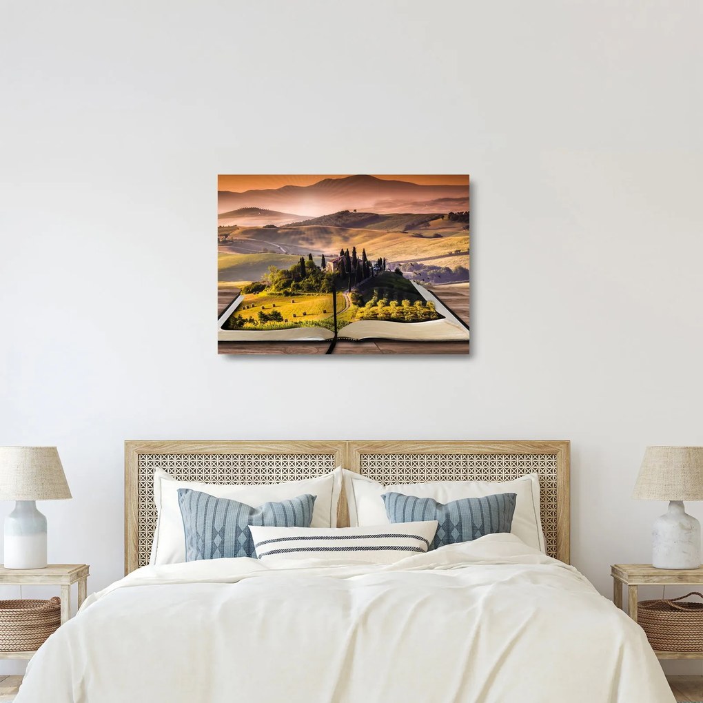 Sklenený obraz krajiny v knihe (70x50 cm)