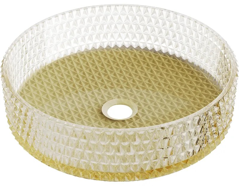 Mexen Aura, sklenené umývadlo na dosku 39 × 39 cm, číra / zlatá, 24013951