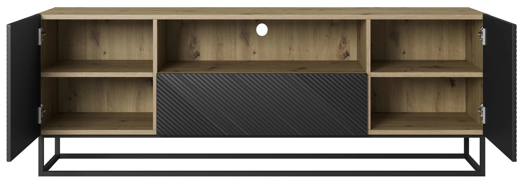 TV stolík Asha 167 cm na čiernom podstavci s otvorenou policou - artisan / čierny mat
