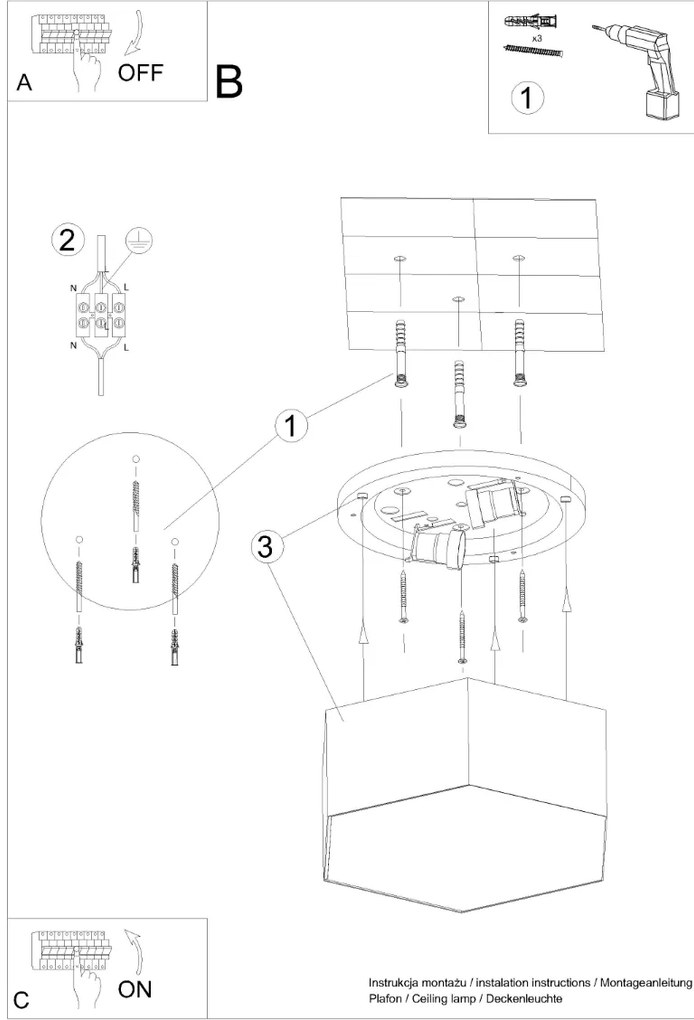 Stropné svietidlo Sunde, 1x čierne plastové tienidlo, (biely plast)