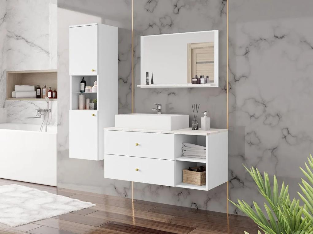 Kúpelňový nábytok Kiegi II, Farby: biały mat / biały mat + marmur bianco, Sifón: bez sifónu, Umývadlo: áno