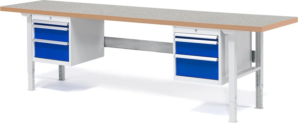 Dielenský stôl Solid so 6 zásuvkami, nosnosť 500 kg, 2500x800 mm, vinyl