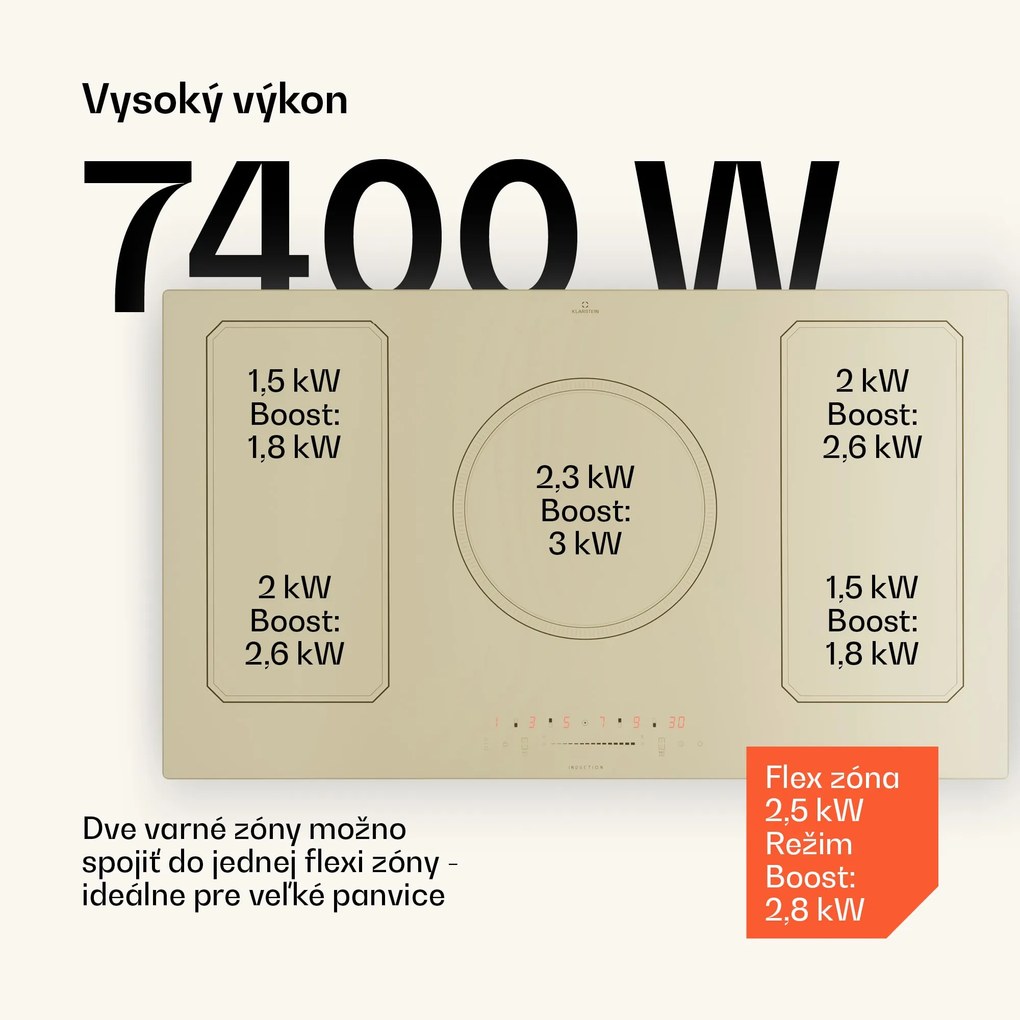 Klarstein Victoria 5 Flex, vstavaná indukčná varná doska, 7400 W, 2 x Flexzone, časovač