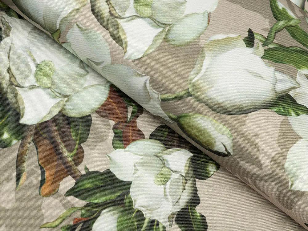 Biante Teflónový behúň na stôl TF-063 Kvety gardénie na hnedobéžovom 20x160 cm