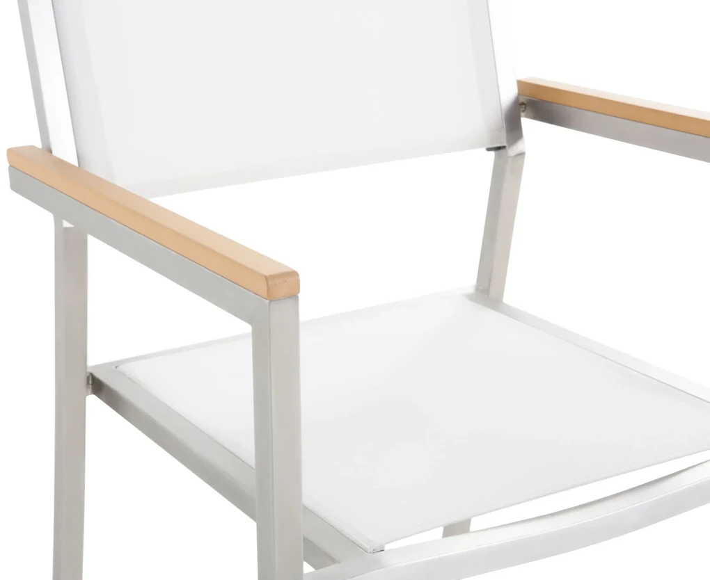Záhradná sada pre 6 osôb sklenená doska 180 x 90 cm a biele stoličky GROSSETO Beliani