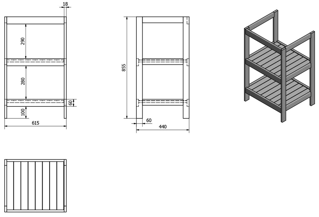 Aqualine Aqualine, ETIDE policová umývadlová skrinka 61,5x85x44 cm, matná biela, ET610