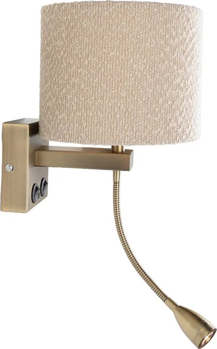 Nástenná lampa bronzová s flexibilným ramenom a béžovým tienidlom z teddy látky 18cm - Brescia Combi