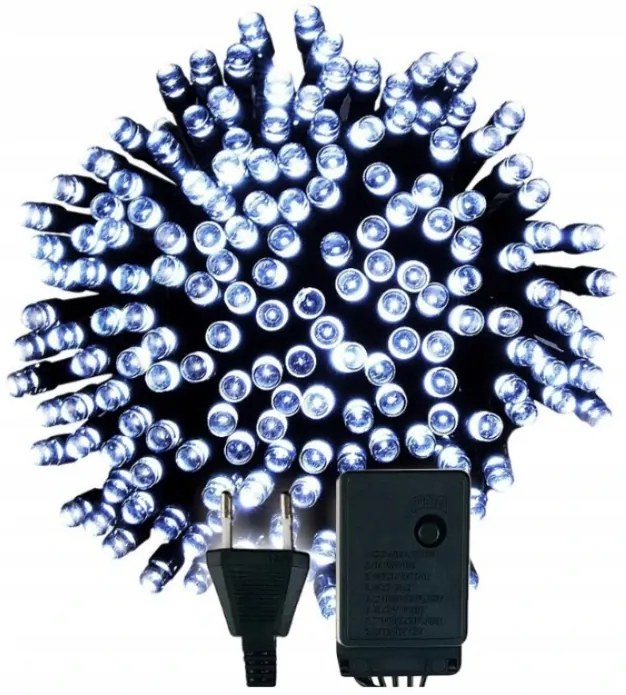 BERGE LED vianočná reťaz - 100LED - 10M - IP20 - 8 funkcií - studená biela