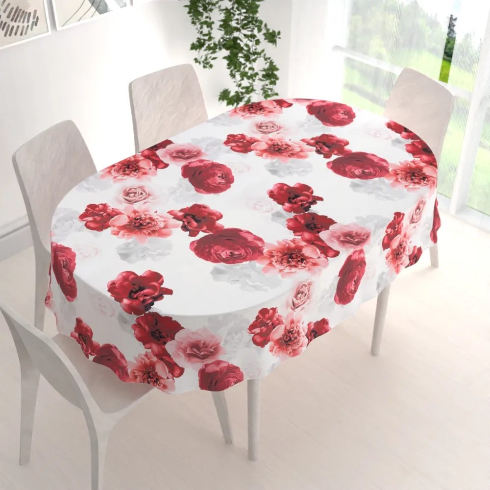 Biante Dekoračný oválny obrus PM-017 Veľké červené kvety 120x140 cm