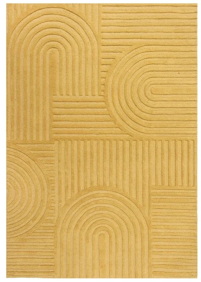 Žltý vlnený koberec Flair Rugs Zen Garden, 120 x 170 cm