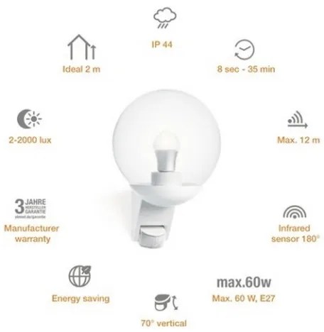 STEINEL 005917- Vonkajšie nástenné svietidlo so senzorom L585S 1xE27/60W biela IP44