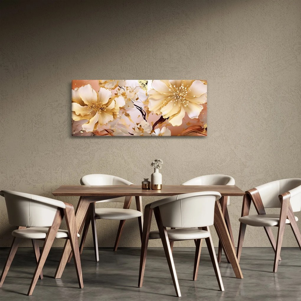 Obraz - Zlaté kvety (120x50 cm)