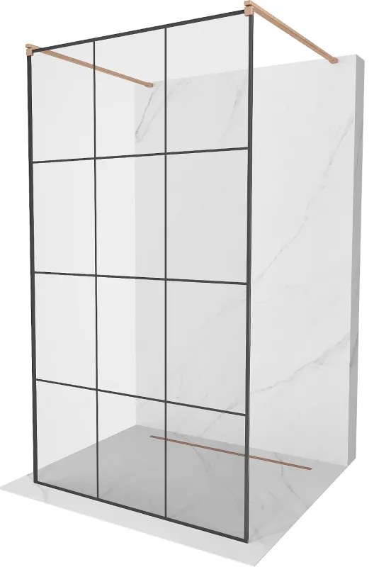 Mexen Kioto, sprchová zástena Walk-In 100 x 200 cm, 8mm sklo čierny vzor, medený matný profil, 800-100-002-65-77