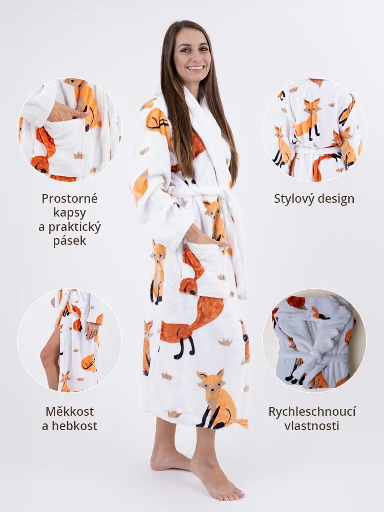 Mikroplyšový župan Ema - Líšky 02 veľkosť L