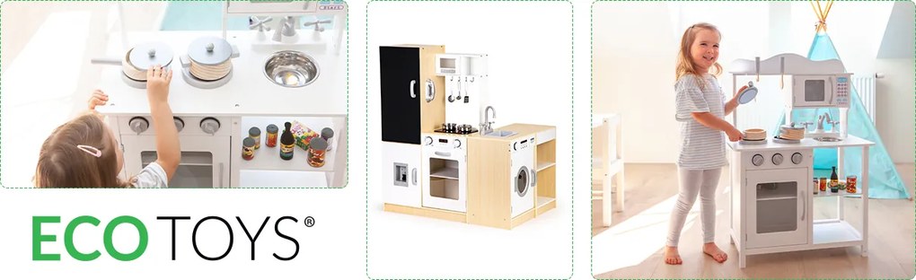 Veľká drevená kuchynka pre deti 3+ ECOTOYS – XXL modulárna, LED, tabuľa na kriedu