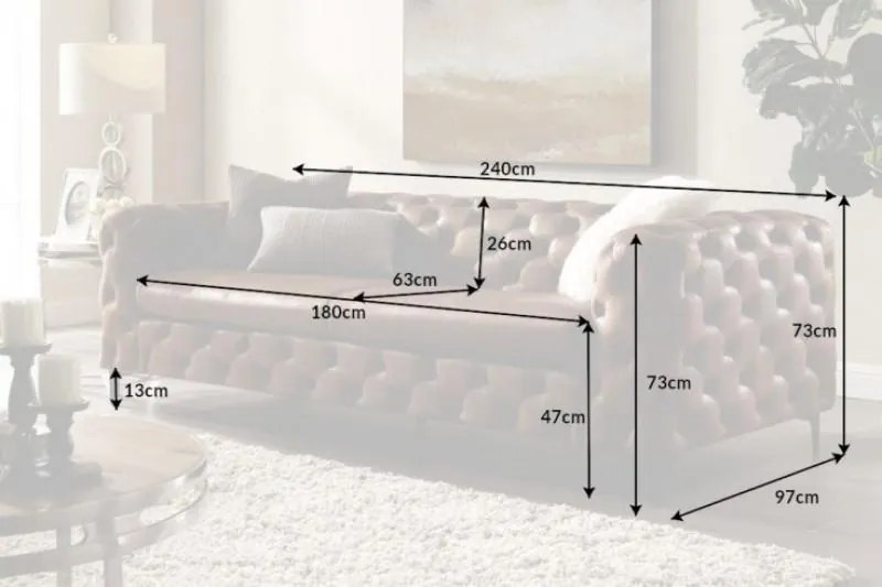 Invicta Interior - Elegantná 3-miestna pohovka Chesterfield MODERN BAROQUE 240 cm starožitná hnedá