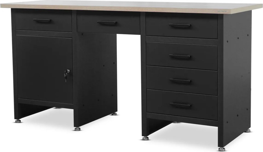 Dielenský stôl so zásuvkami FRANK, 1700 x 850 x 600 mm, čierny