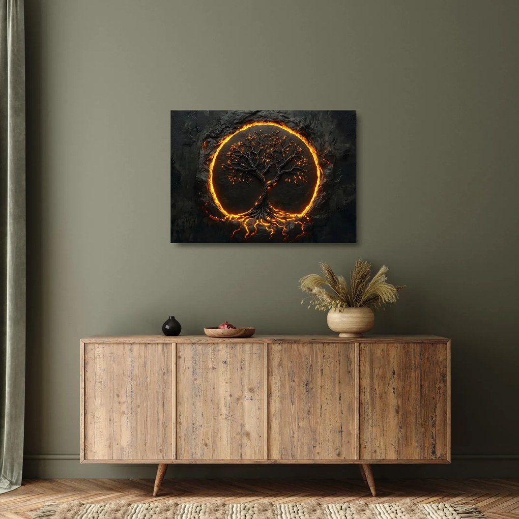 Sklenený obraz – Strom života v láve II. (70x50 cm)