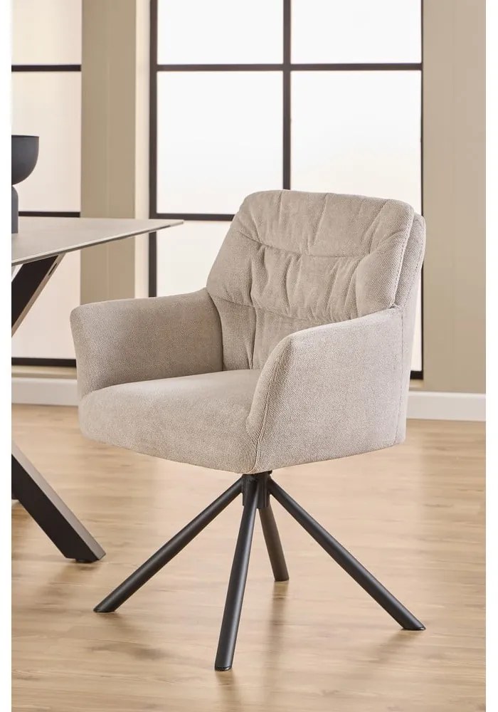 Béžové čalúnené jedálenské kreslo s podrúčkami Alonso – Actona