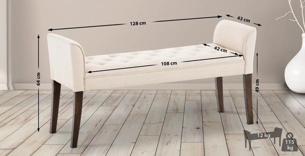 Lavica Cleopatra Chaiselongue látka, nohy antik tmavé - Krémová