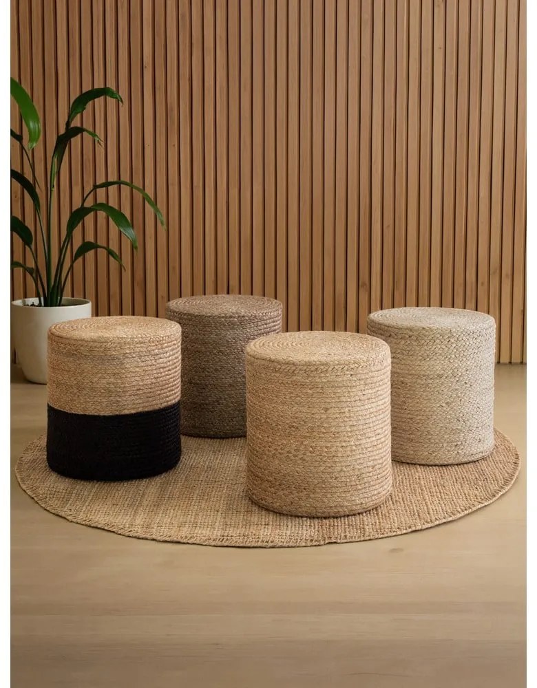 Čierny/v prírodnej farbe taburet Juta Gold Black – Hanse Home