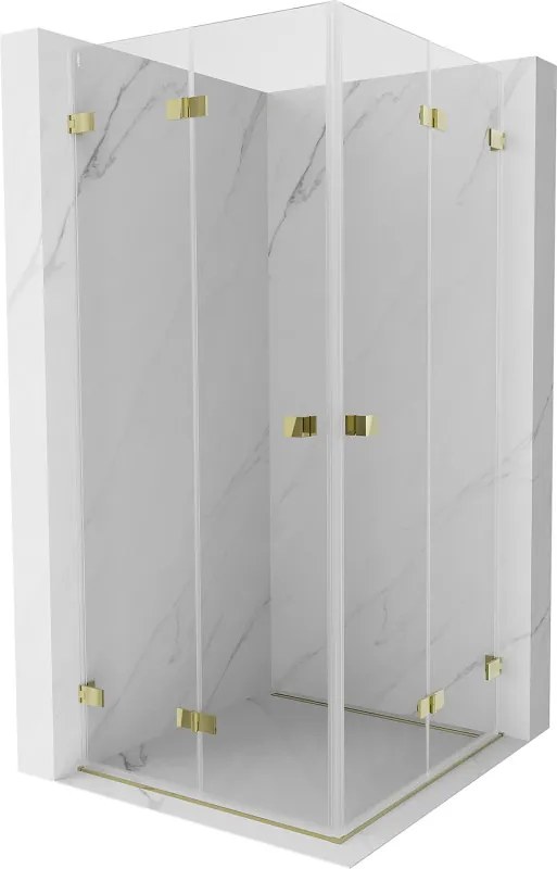 Mexen Lunar-F Duo, skladací sprchový kút 85 x 85 cm, 8mm číre sklo, zlatý profil, 836-085L-085P-50-00