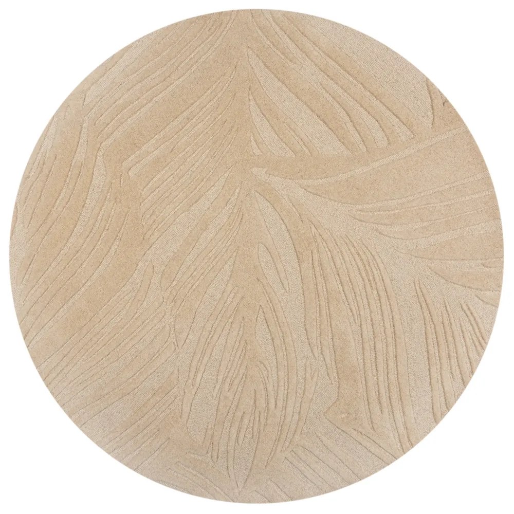 Kusový koberec Solace Lino Leaf Natural kruh, 160x160 (priemer) kruh, béžová, obývacia izba, Flair Rugs