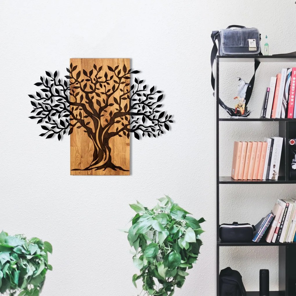 Nástenná dekorácia Agac tree II čierna/orech