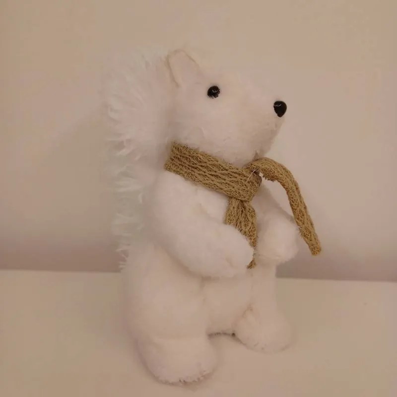 DECOLED Plyšová dekorácia veverička 14 × 20 × 24 cm, biela, polystyrén a plyš, biela a hnedá