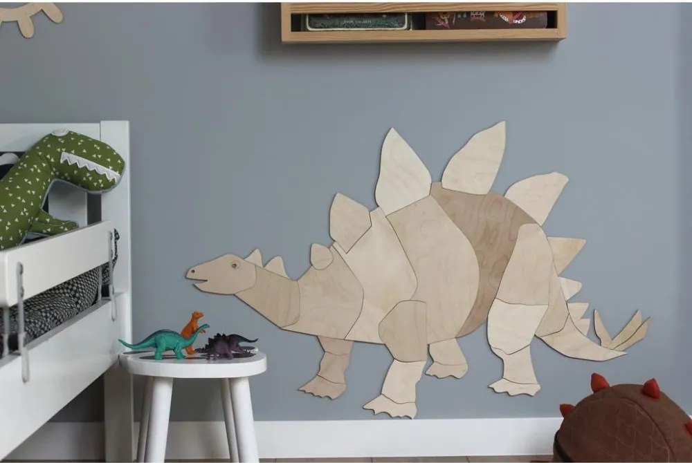 Drevená nástenná dekorácia Origami Stegosaurus – dinosaurus do detskej izby XL