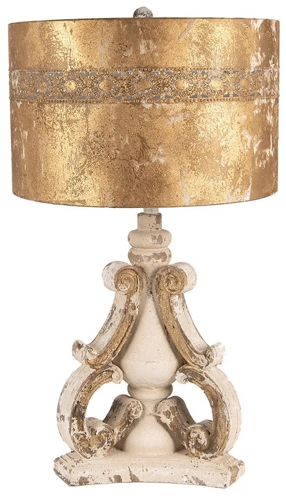 Béžovo - zlatá drevená stolná lampa Brocante Look - Ø 40*70 cm E27/max 1*60W