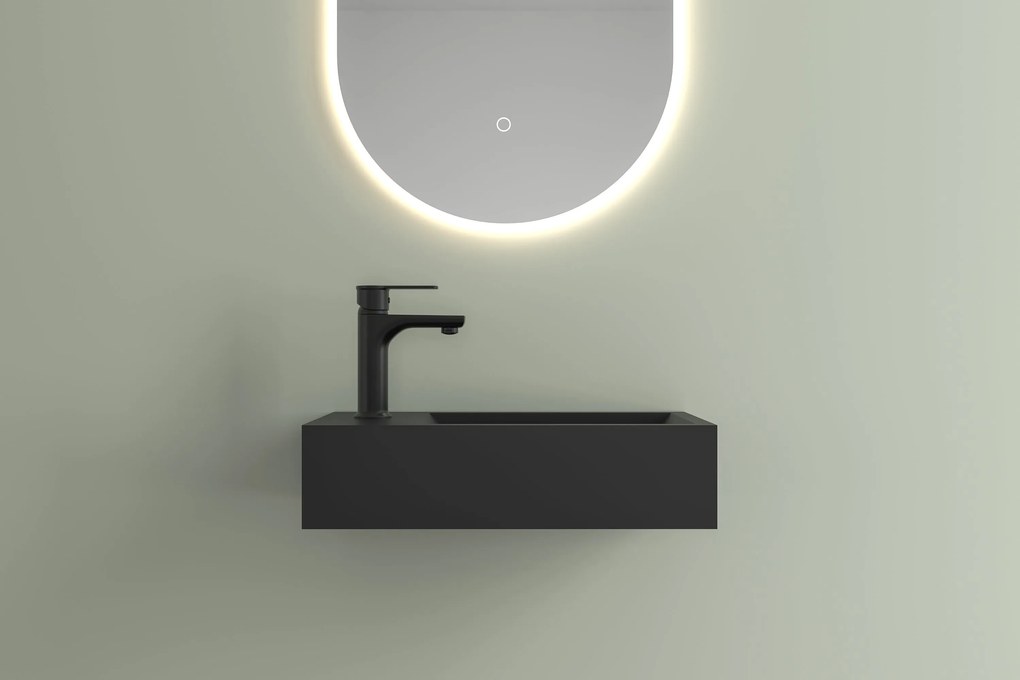 CERANO - Umývadlo z liateho mramoru Teo, závesné ľavé - čierna matná - 40x22 cm, CER-CER-482704