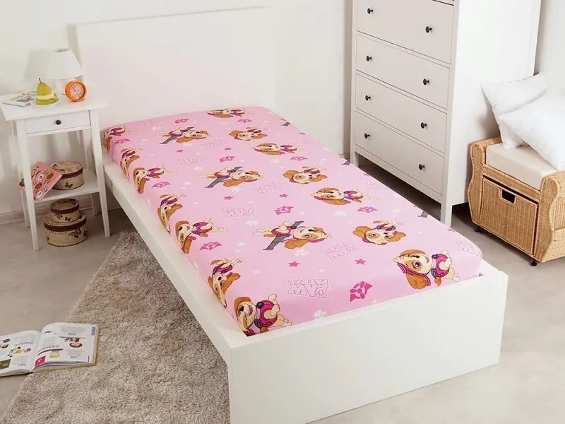 Jerry Fabrics Bavlnené napínacie prestieradlo 90x200 + 25 cm - Labková patrola Skye