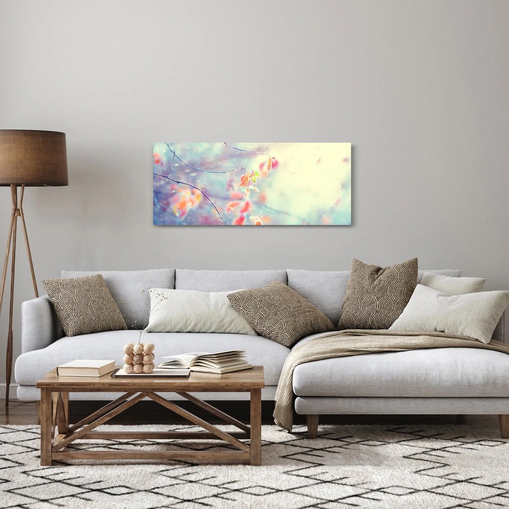 Obraz - Lístky v ľade (120x50 cm)