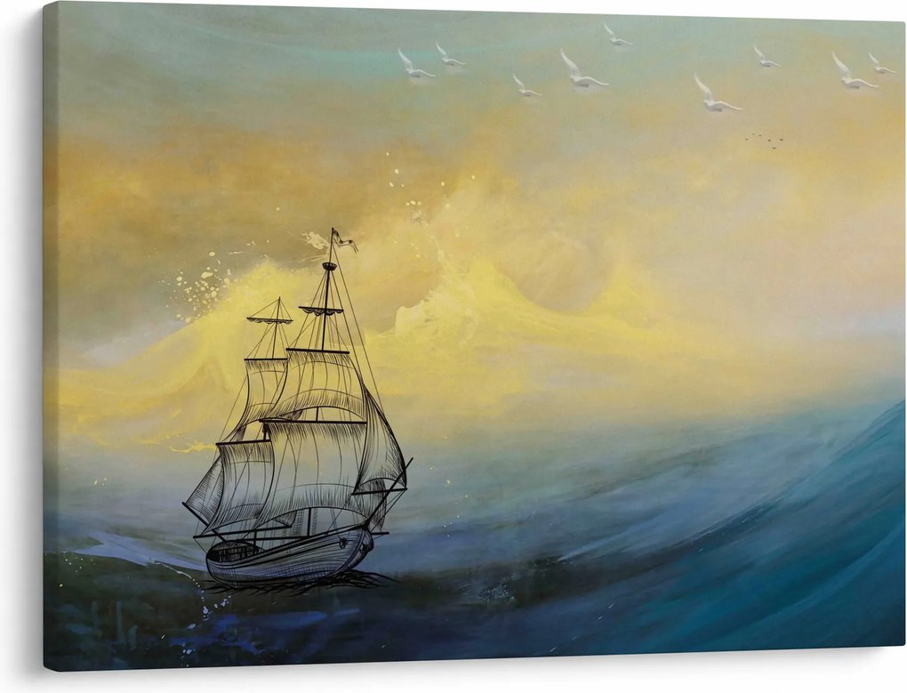 Obraz - Maľba lode na mori (70x50 cm)